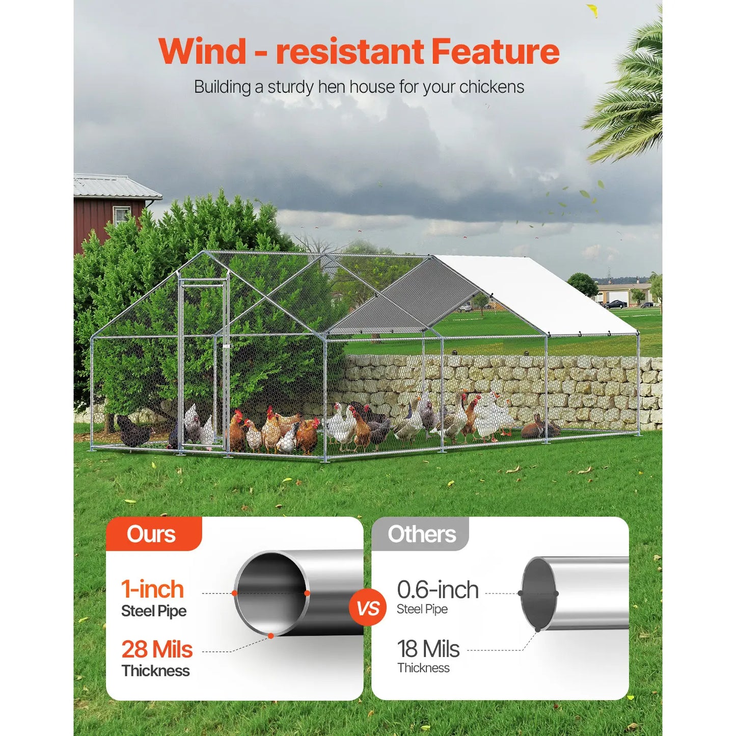 【Fathersdaygift】Vevor Metal Chicken Coop 9.8X19.6X6.5 Ft Large Walk-In Chicken Runs with Coverspire Roof Hen House Enclosure with Security Lockoutdoor Duck Rabbit Cage Poultry Pen for Backyardfarmyard