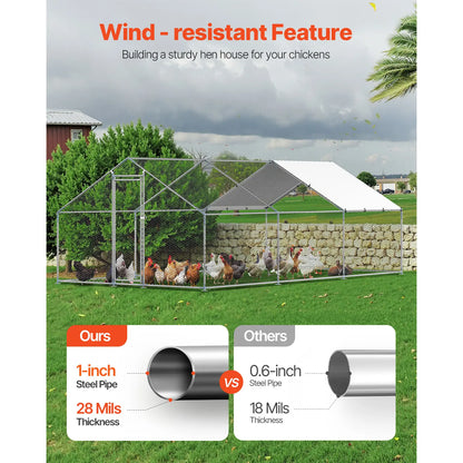 【Fathersdaygift】Vevor Metal Chicken Coop 9.8X19.6X6.5 Ft Large Walk-In Chicken Runs with Coverspire Roof Hen House Enclosure with Security Lockoutdoor Duck Rabbit Cage Poultry Pen for Backyardfarmyard