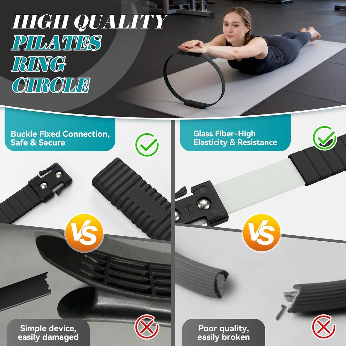 Pilates Ring, Silicone Magic Pilates Rings, Lightweight & Durable Flexible Fitness Circle Exercise Equipment for Toning Arms, Thighs,Legs, Core,Yoga & Physical Therapy