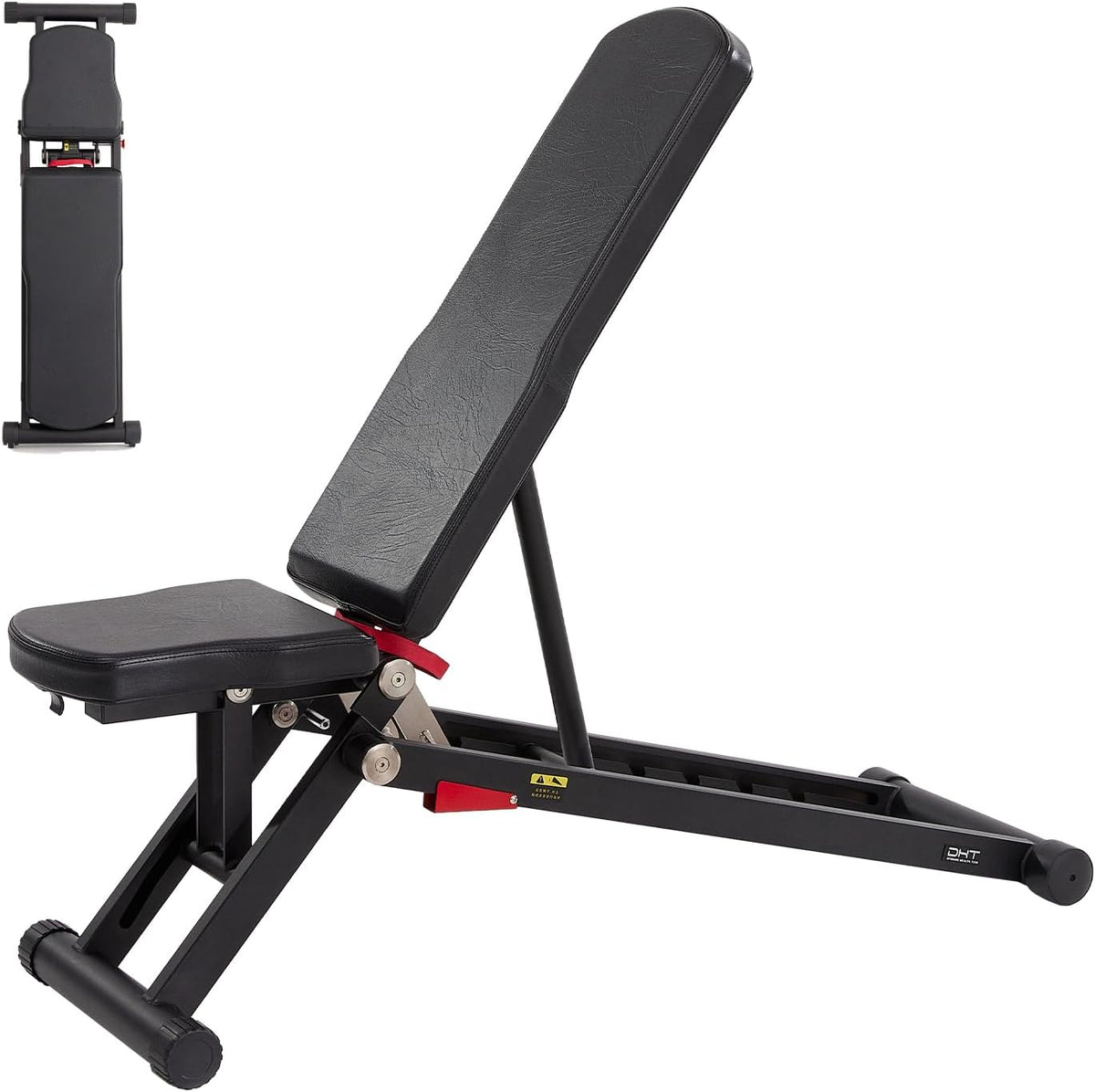 DHT Weight Bench, Adjustable Weight Benches for Home Gym, Workout Bench with Fast Folding, Incline Decline Bench Press for Full Body, Black