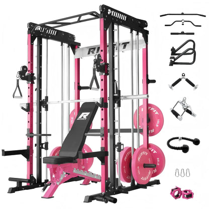 RITFIT Pink M1 Pro/2.0 Multifunctional Smith Machine - at Home Gym Equipment with Cable Crossover System, Squat Rack, Adjustable Strength Training Gear, Home Exercise Station, Home Exercise Equipment