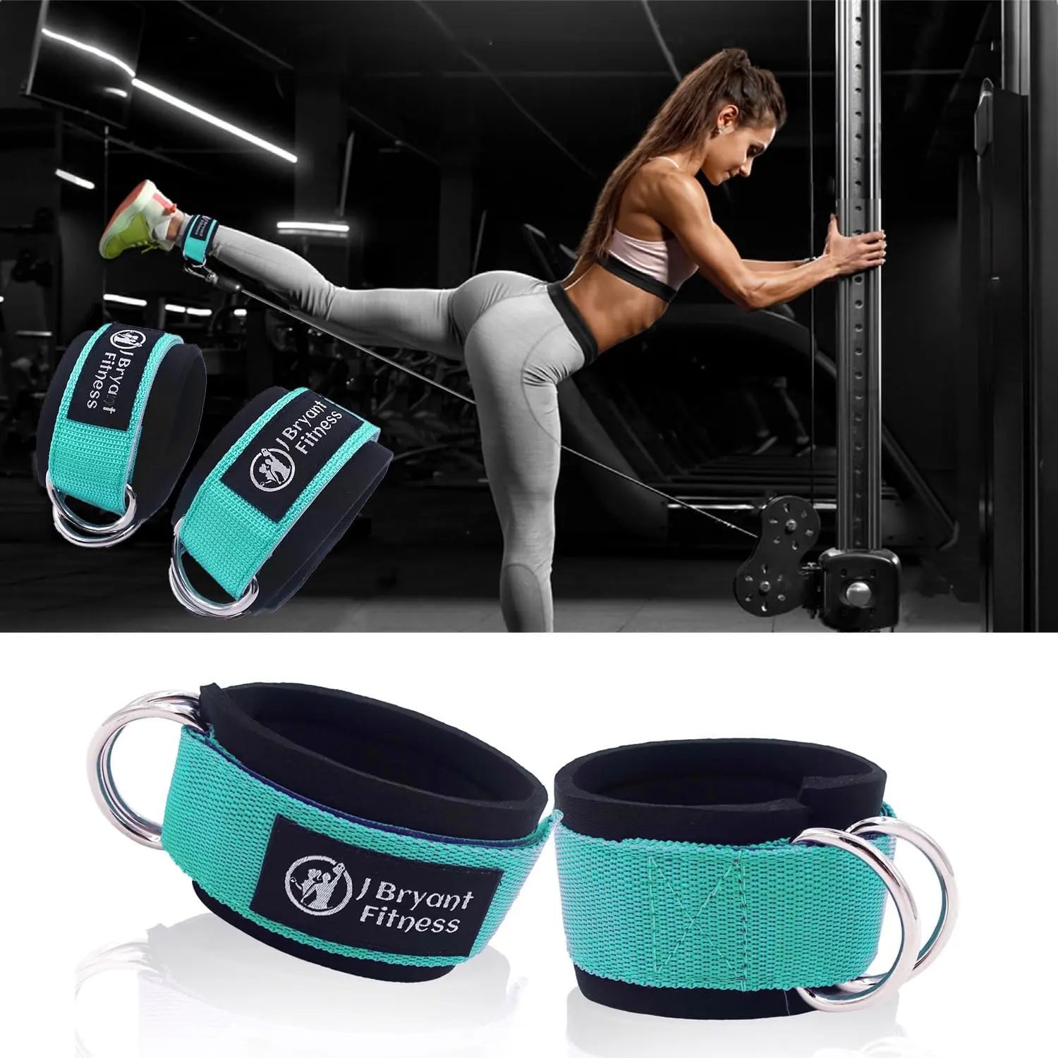 J Bryant Barbell Pad Set with 2 Ankle Straps - Thick Cushion Pad for Hip Thrusts, Squats, Bench Press, Home Gym Strength Training, Workout