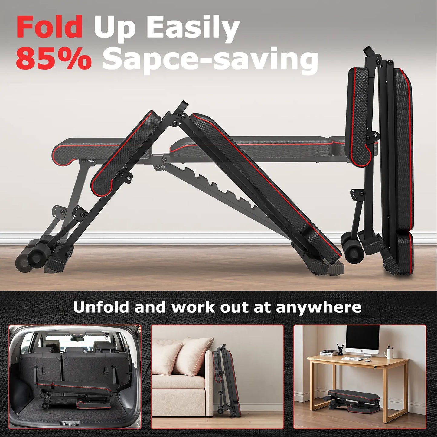 Foldable Weight Bench, 800Lbs Weight Capacity, Banco Para Hacer Ejercicio Adjustable Workout Bench Incline Decline Bench Press for Home Gym Full Body Workout