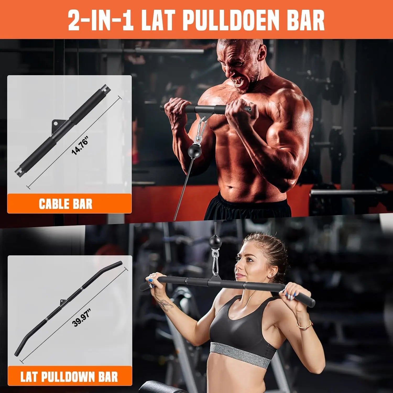 Pulley System Gym, Power Rack Pulley Attachment with 2-In-1 LAT Pull down Bar and Upgraded Loading Pin, for Triceps Pulldown, Biceps, ,