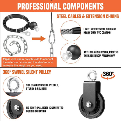 Pulley System Gym, Power Rack Pulley Attachment with 2-In-1 LAT Pull down Bar and Upgraded Loading Pin, for Triceps Pulldown, Biceps, ,