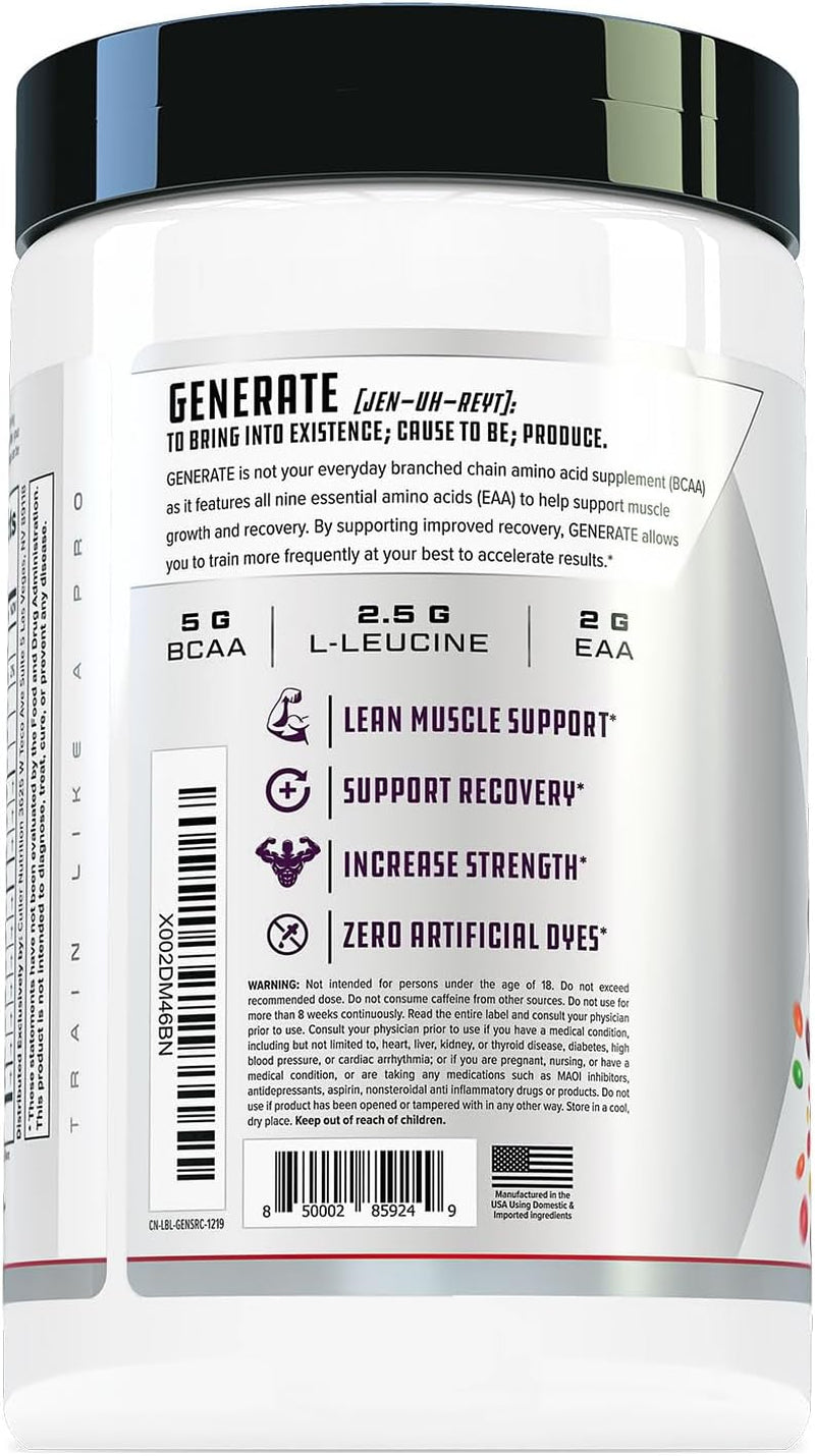 Generate Sour Rainbow Candy BCAA EAA Powder, 30 Servings | 12.95 Oz | 5G Bcaas and 2G Eaas per Serving for Post-Workout Recovery, Hydration, Lean Muscle Support and Protein Synthesis