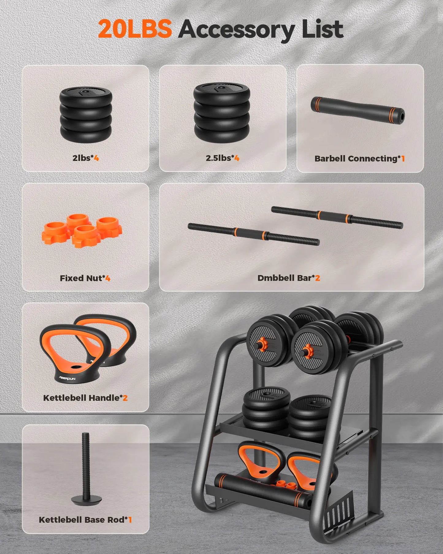 FED Fitness Feierdun Series DS2 Dumbbell Set 20/45/70/90Lbs, 5-In-1 Free Weights with Connector, Convert to Barbell/Kettlebell/Push-Up Stand, Home Gym Equipment for Men & Women