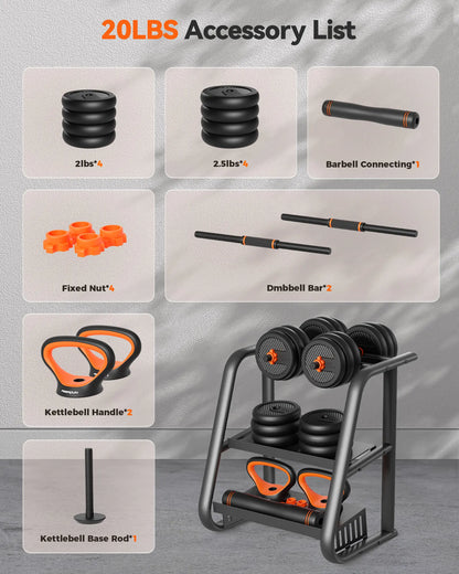 FED Fitness Feierdun Series DS2 Dumbbell Set 20/45/70/90Lbs, 5-In-1 Free Weights with Connector, Convert to Barbell/Kettlebell/Push-Up Stand, Home Gym Equipment for Men & Women