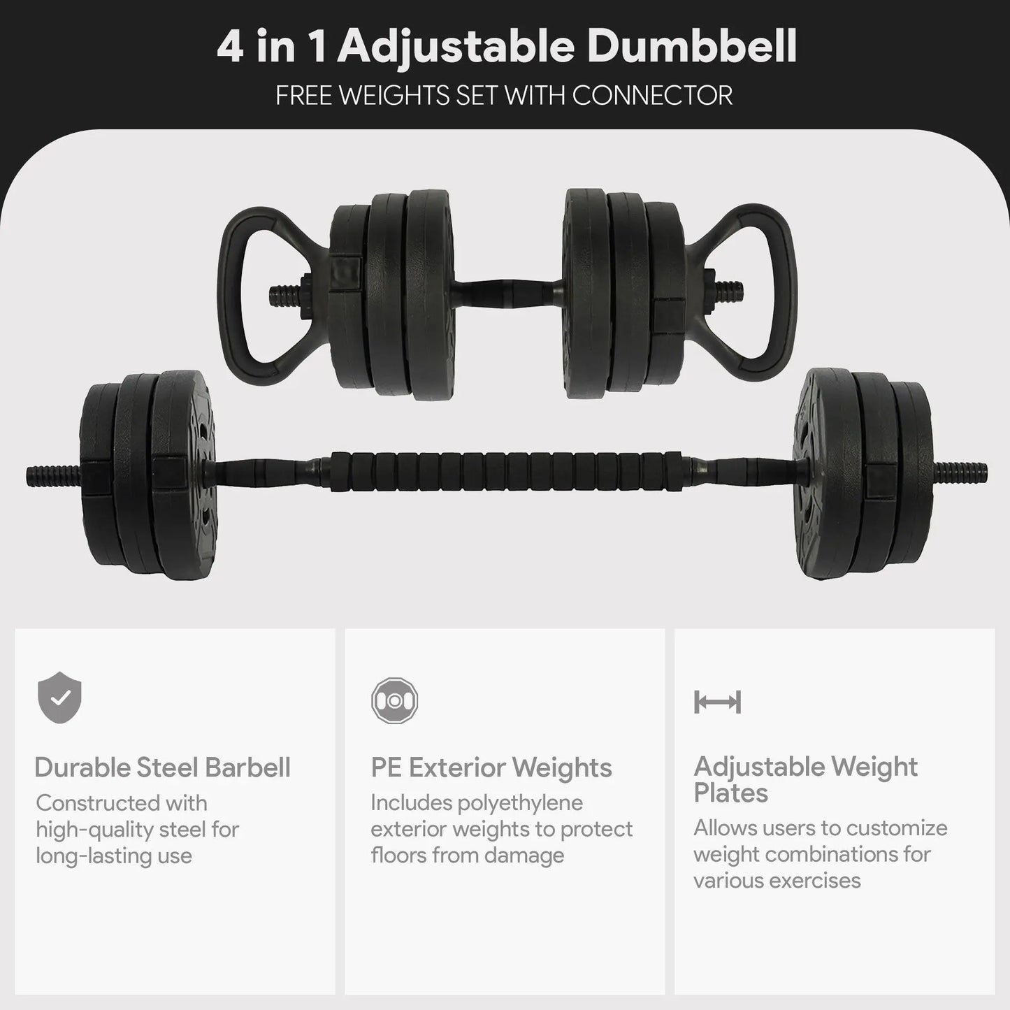 Fitvids 4 in 1 Adjustable Dumbbell Set, 60Lbs Free Weights Set with Connector