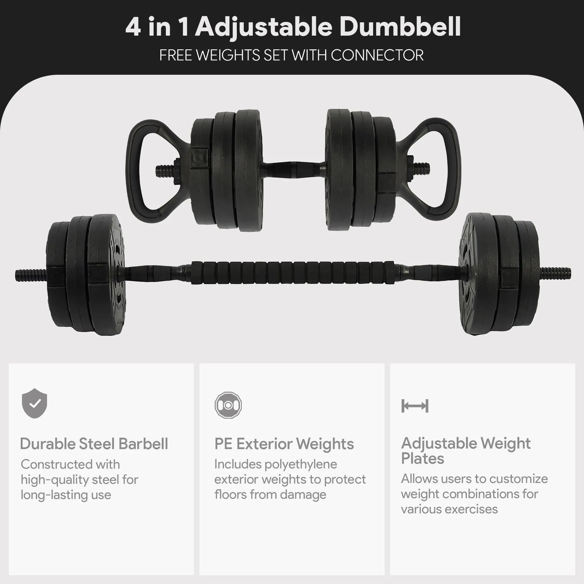 Fitvids 4 in 1 Adjustable Dumbbell Set, 60Lbs Free Weights Set with Connector