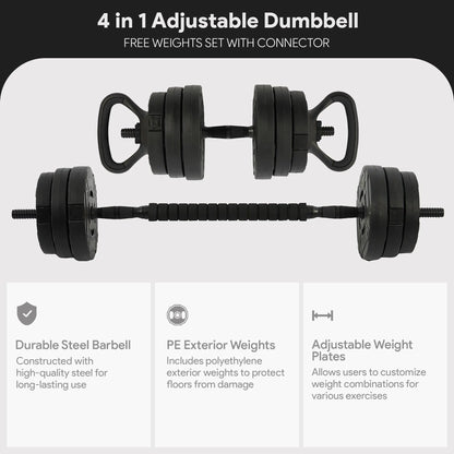 Fitvids 4 in 1 Adjustable Dumbbell Set, 60Lbs Free Weights Set with Connector