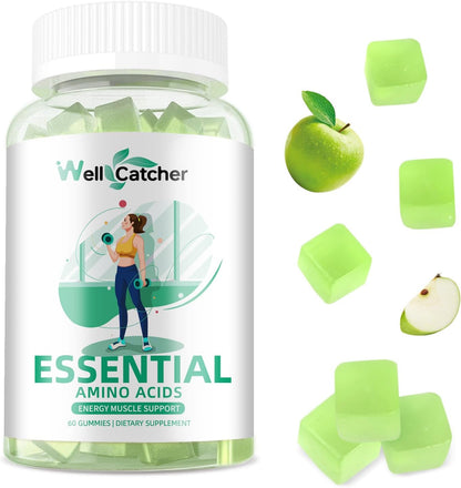 EAA Gummies Essential Amino Acids - All 9 Essential Aminos and All Branched-Chain Aminos (Bcaas) with Muscle Recovery, Energy Support Sugar Free Green Apple Flavor 30 Servings