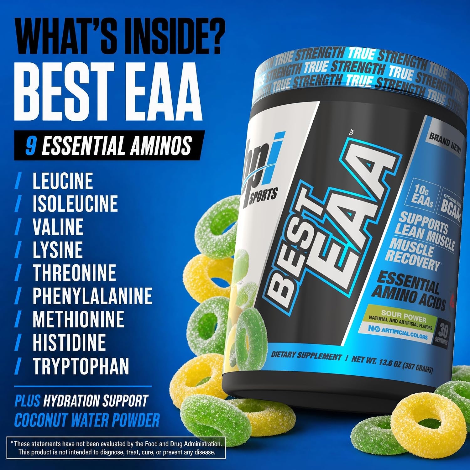 Essential Amino Acids EAA Powder - Pre, Intra & Post Workout Drink - BCAA Powder for Men & Women, EAA + BCAA + Hydration. Advanced Formula with 10G of EAA. (Sour Power)