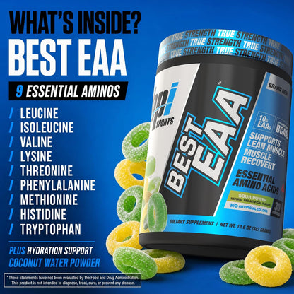 Essential Amino Acids EAA Powder - Pre, Intra & Post Workout Drink - BCAA Powder for Men & Women, EAA + BCAA + Hydration. Advanced Formula with 10G of EAA. (Sour Power)