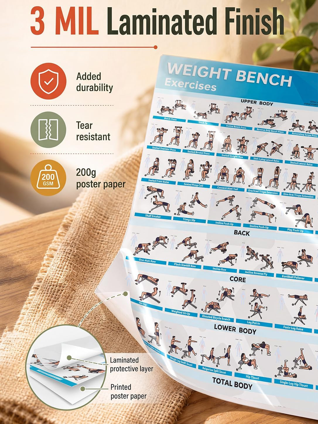 Adjustable Weight Bench, Exercise Workout Bench for Full Body Workout- Multi-Purpose Foldable Bench, Folding Dumbbells Bench with Resistance Band Set