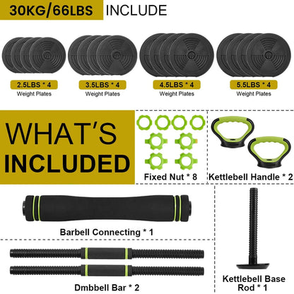 Gaomon 66 LBS Adjustable Dumbbells Set with Iron Grip, 4-In-1 Convertible to Barbell, Kettlebell and Push-Up Tool for Home Gym
