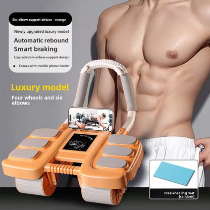 4-Wheel Abdominal Wheel Roller with Elbow Support and Phone Holder, Core Training Ab Roller for Men and Women, Ab Roller Wheel