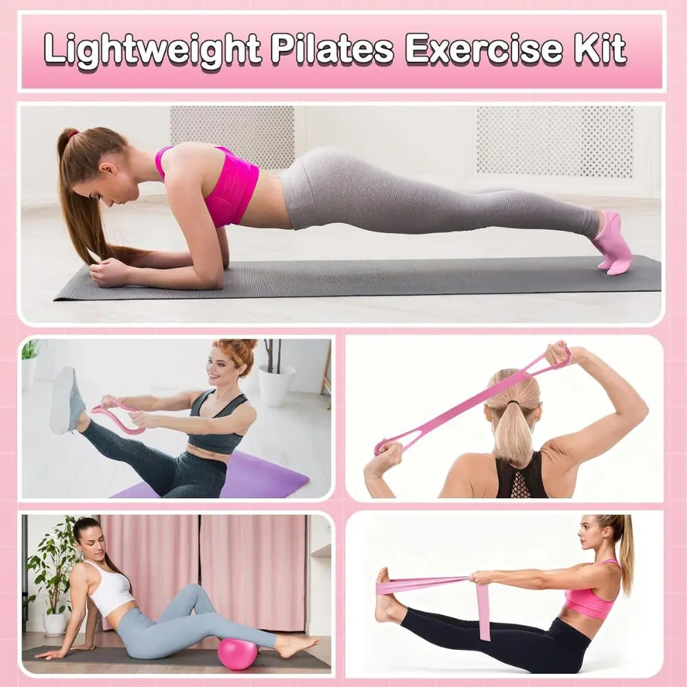 Home Pilates Essentials Kit for Women,Pilates Equipment Set with 9 Inch Yoga Ball,Figure 8 Resistance Band,Pilates Bands & Accessories,Pilates Ring and Ball Set for Beginners Home Workouts
