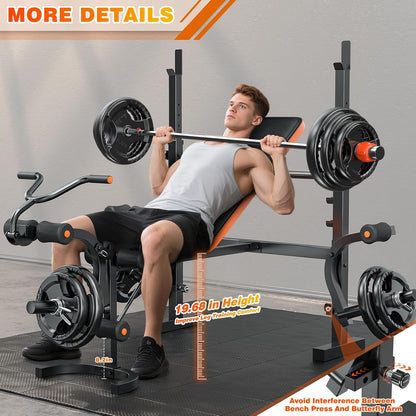 Bench Press, 6 in 1 Olympic Weight Bench with Leg Extension, Curl and Squat Rack, 770LBS Multi Weight Benches for Home Gym, Workout Bench Flat Incline Lifting Bench for Strength Training