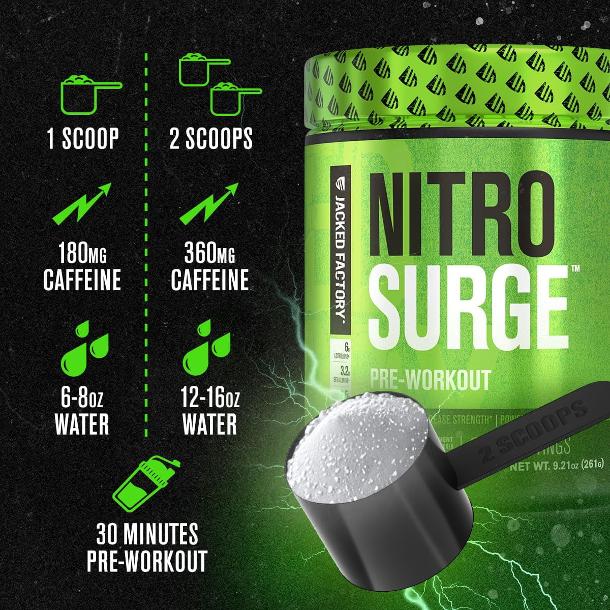 NITROSURGE Pre Workout Supplement - Endless Energy, Instant Strength Gains, Clear Focus and Intense Pumps - NO Booster & Powerful Preworkout Energy Powder - 30 Servings, Black Cherry