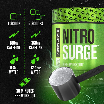 NITROSURGE Pre Workout Supplement - Endless Energy, Instant Strength Gains, Clear Focus and Intense Pumps - NO Booster & Powerful Preworkout Energy Powder - 30 Servings, Black Cherry