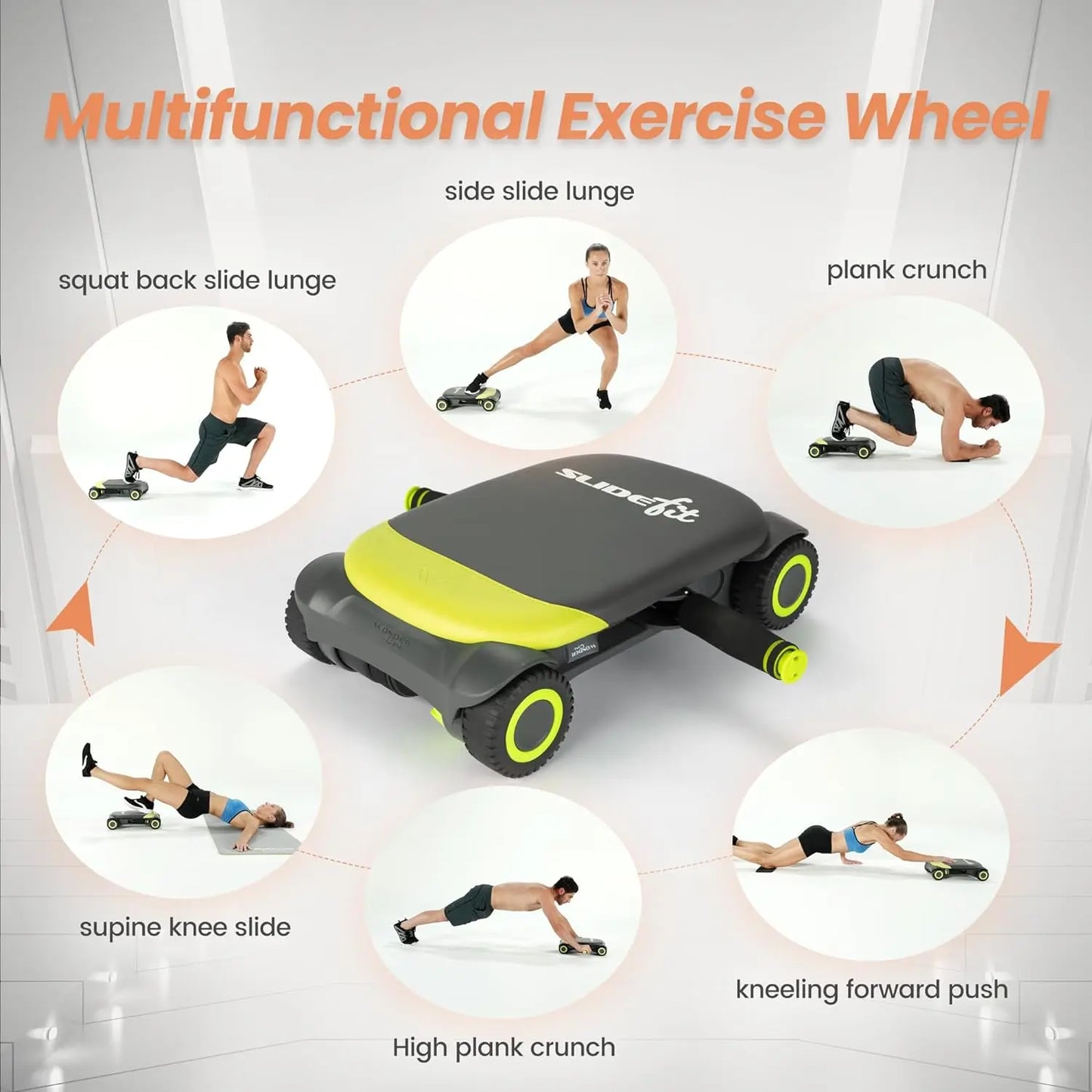 Wonder Core Four-Wheel Ab Roller with Elbow Support and Automatic Rebound for Strong Abdominal Muscles - Adjustable Size