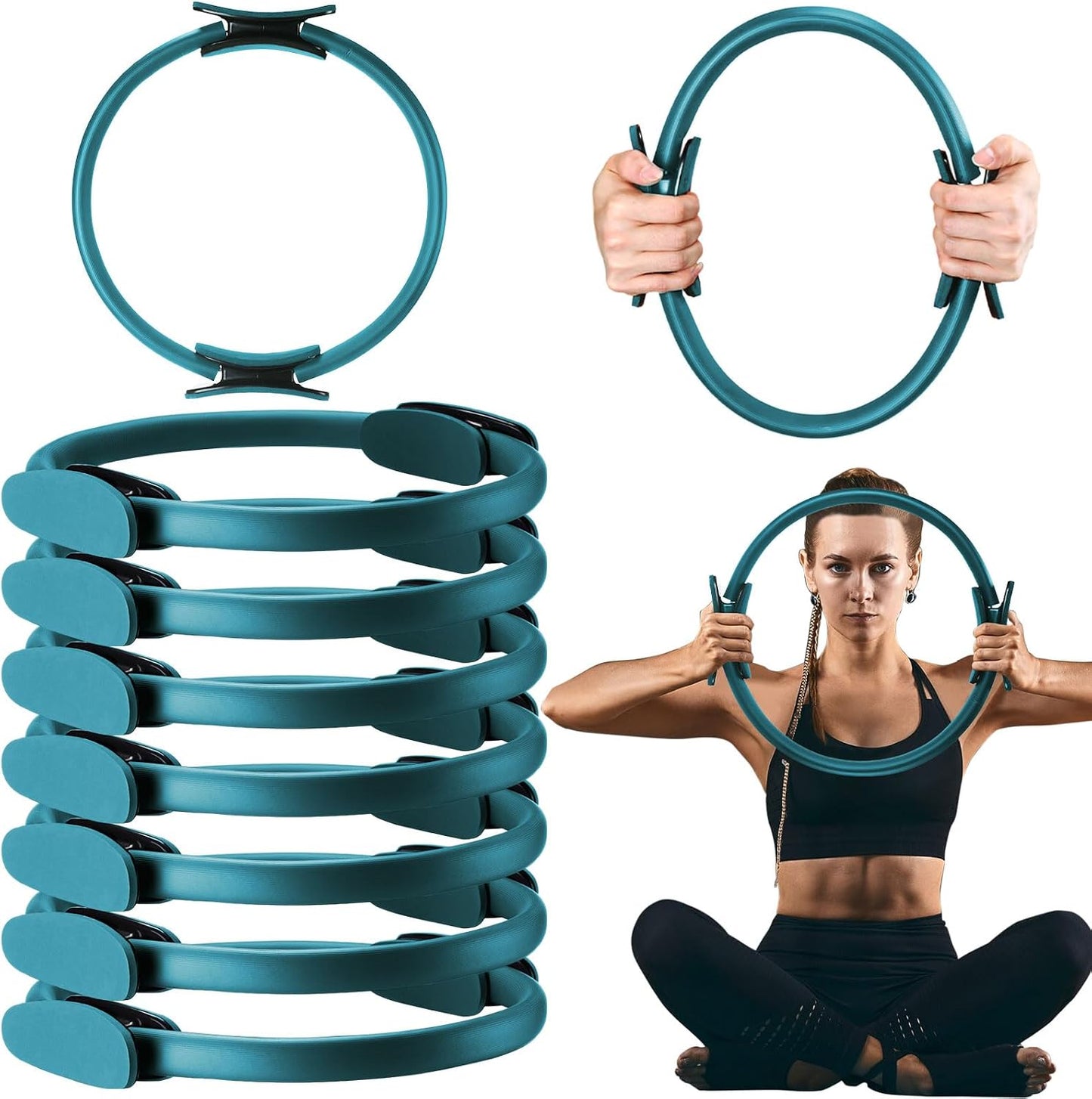 Pilates Ring 11. 81 Inch Pilates Circle Yoga Ring Magic Lightweight Flexible Workout Equipment for Fitness Physical Therapy Resistance Exercise Arms Legs