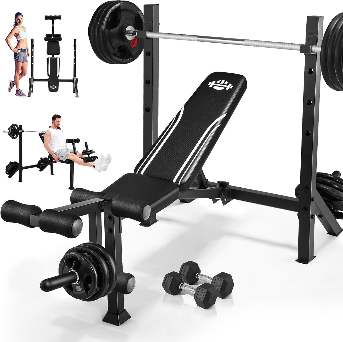 Adjustable Weight Bench with Squat Rack & Leg Extension/Curl 900LB