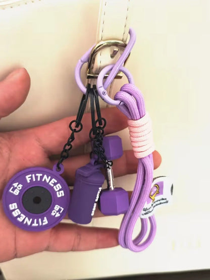 4-Piece Sporty Barbell Keychain Set, Keyrings, Hand-Woven Fitness Keychains, Fashionable Unisex Gym Accessories, Perfect Gift Choice, Stylish & Versatile Fitness Bag Charms with Woven Ropes and Dumbbell, Keychain for Bags