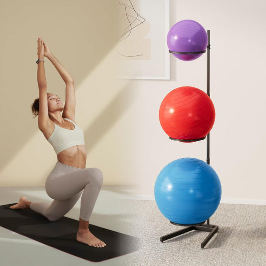 3 Tier Yoga Ball Holder Exercise Ball Stand | Vertical Stability Ball Rack Storage Tower Yoga Accessories Stand Workout Equipment for Home & Commercial Gym Organizer