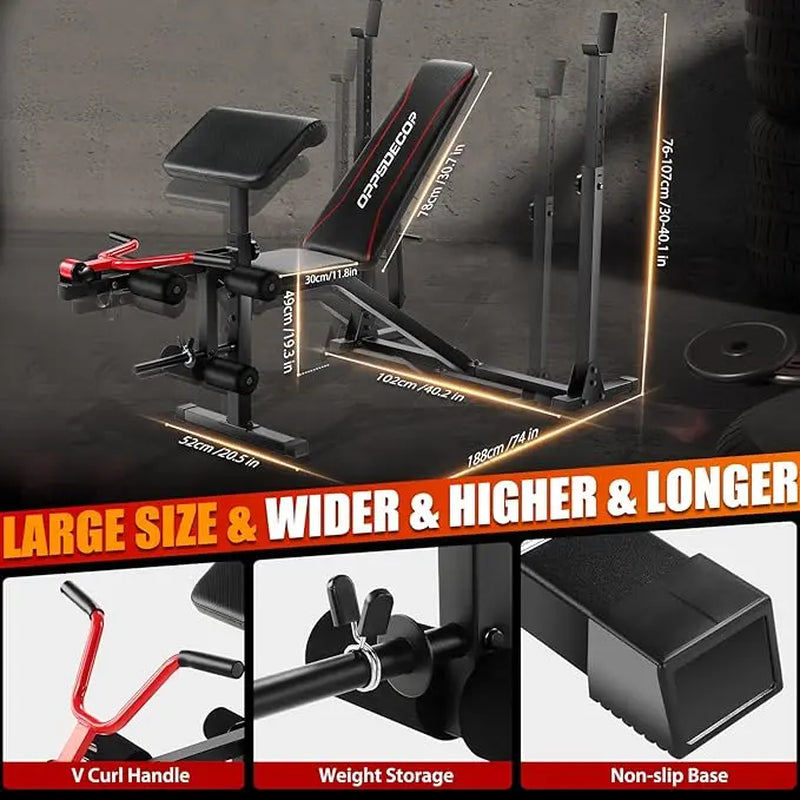 OPPSDECOR 900LBS Weight Bench Set with Squat Rack Preacher Curl with Leg Extension Press Set Workout Bench for Home Gym Dumbbell Set Foldable Weight Fitness Equipment Exercise Machine, Adjustable Workout Benches,Summerwins,Father'Sdaygifts