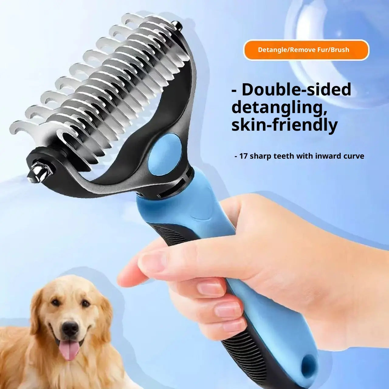 Pain-Free Dematting Undercoat Rake for Long-Haired Dogs & Cats, Dual Shedding Brushes with Double-Sided Design, Deshedding Grooming Tool for Tangles & Fur Removal, Reduces Loose Hair & Mats Easily