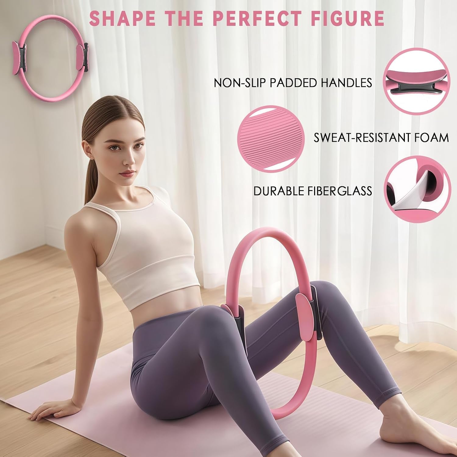 Pilates Ring Circle Set for Women, 17 Pcs Yoga Equipment Sets, with 14'' Yoga Ring, Massage Ball, Resistance Bands, Hip Thrust Belt, Hair Band, anti Slip Socks for Legs Arms and Thighs