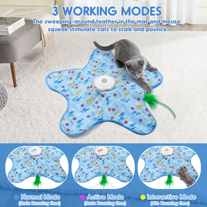 Interactive Unpredicatable Moving Feather Hunting Cat Toy , Hide and Seek Rechargeable Cat Toy for Bored Cat,Automatic Chargeable，Indoor Exercise & Boredom Relief for All Breeds Cats , Essential for Petlovers
