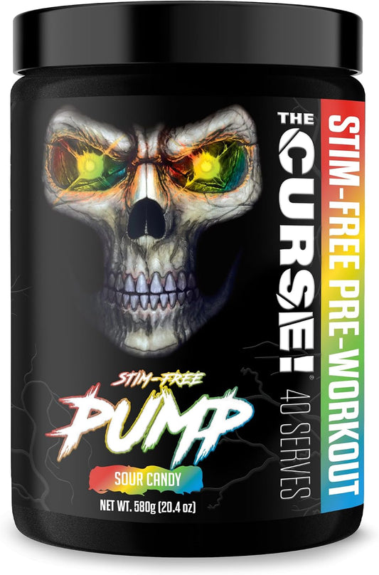 the Curse! Stim-Free Pre Workout Powder, Sour Candy, 40 Servings | Caffeine Free Pump, Non Stim Pre Workout, with L-Citrulline & Beta-Alanine for Nitric Oxide Support and Performance.