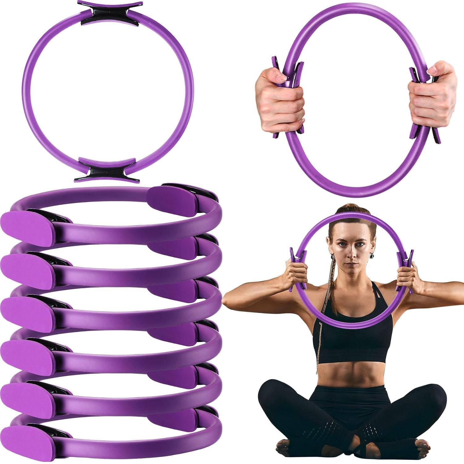 Pilates Ring 11. 81 Inch Pilates Circle Yoga Ring Magic Lightweight Flexible Workout Equipment for Fitness Physical Therapy Resistance Exercise Arms Legs