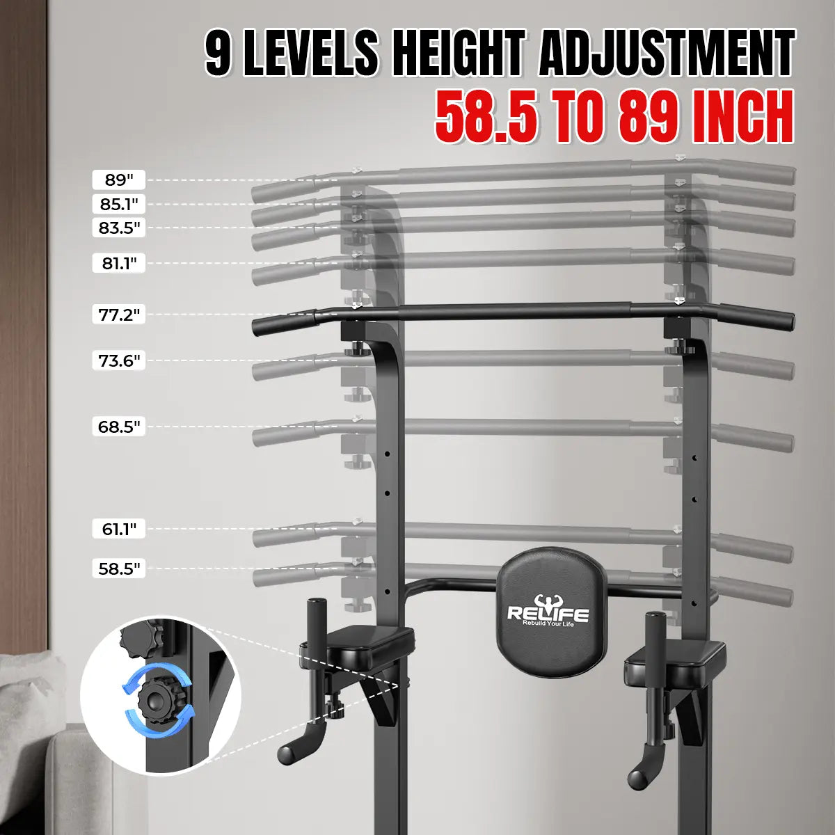 Relifesports 450LBS Power Tower Multi-Function Dip Station, Pull-Up Station & Push-Up Station Adjustable Workout Equipment for Home Full Body Training