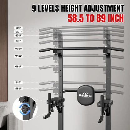 Relifesports 450LBS Power Tower Multi-Function Dip Station, Pull-Up Station & Push-Up Station Adjustable Workout Equipment for Home Full Body Training