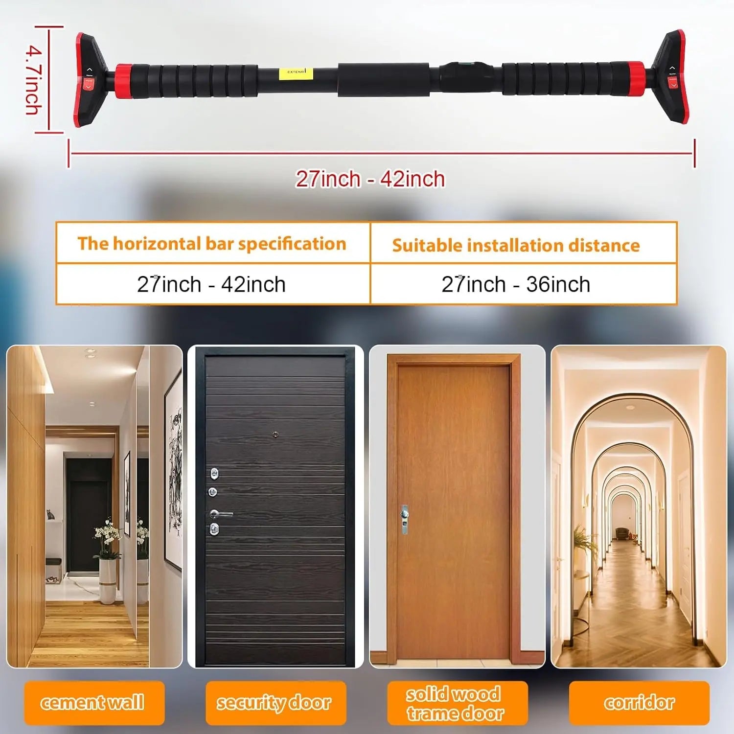 Pull up Bar for Doorway with Level Meter & Anti-Slip Design - Adjustable No Screws Chin up Bar for Home Gym, 440 LBS Max Load, for Strength Training
