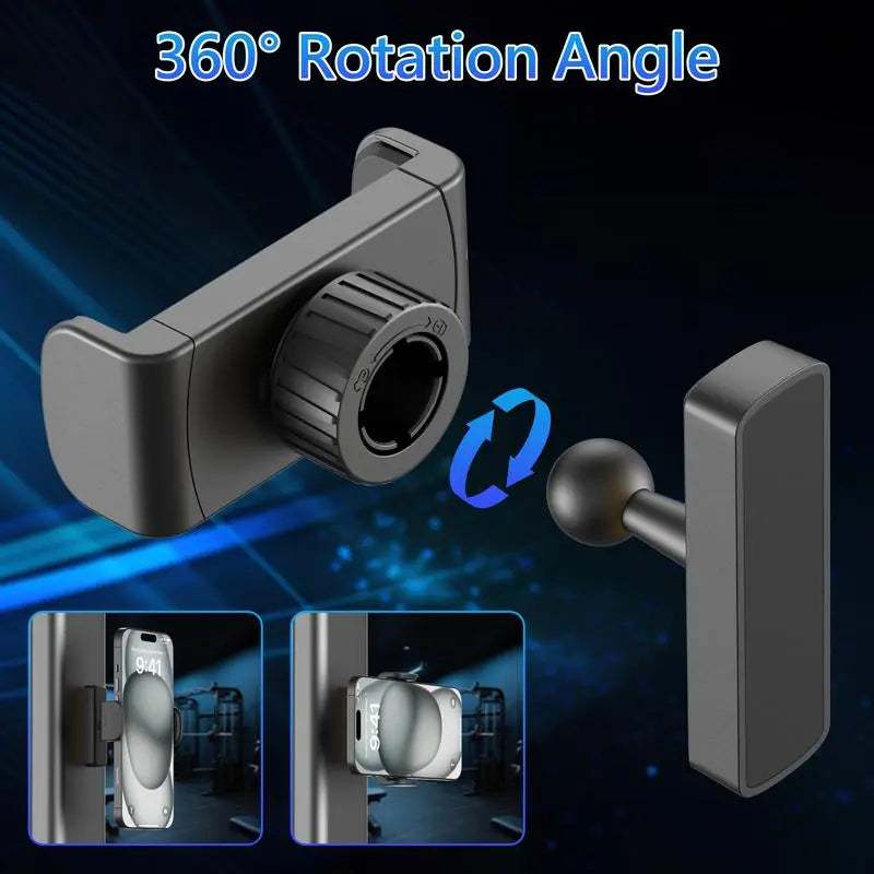 Gym Magnetic Phone Holder 360° Adjustable Strong Magnet Mount for Workout Videos Portable Fitness Stand Compatible with Iphone & Android - Cellphone, Man