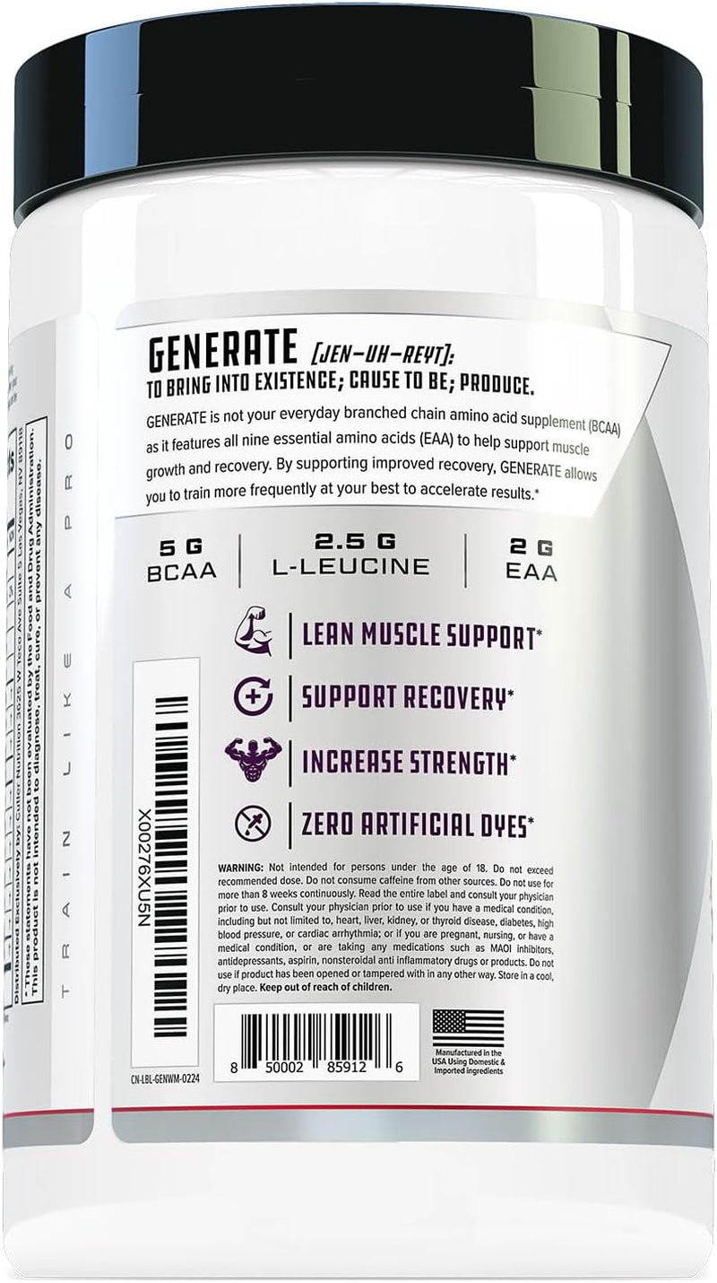 Generate EAA and BCAA Powder: Best Post Workout Recovery Drink and Branched Chain Amino Acids Supplement with Essential Amino Acids, 5G Bcaas, 2G Eaas for Lean Muscle Mass | Watermelon, 30 Servings | 11.3 Oz | 5G Bcaas and 2G Eaas per Serving for Post-Workout Recovery, Hydration, Lean Muscle Support and Protein Synthesis