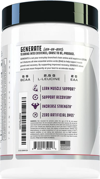 Generate EAA and BCAA Powder: Best Post Workout Recovery Drink and Branched Chain Amino Acids Supplement with Essential Amino Acids, 5G Bcaas, 2G Eaas for Lean Muscle Mass | Watermelon, 30 Servings | 11.3 Oz | 5G Bcaas and 2G Eaas per Serving for Post-Workout Recovery, Hydration, Lean Muscle Support and Protein Synthesis