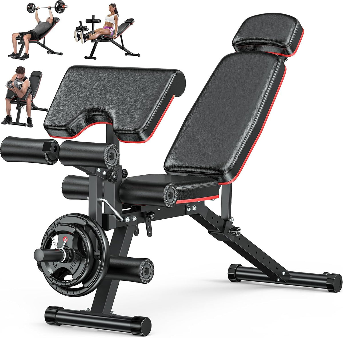 Workout Bench, Adjustable Weight Bench with Leg Extension and Leg Curl, Extended Headrest, 900LBS Preacher Curl Bench Incline Decline Flat Workout Bench for Home Gym Full Body Exercise