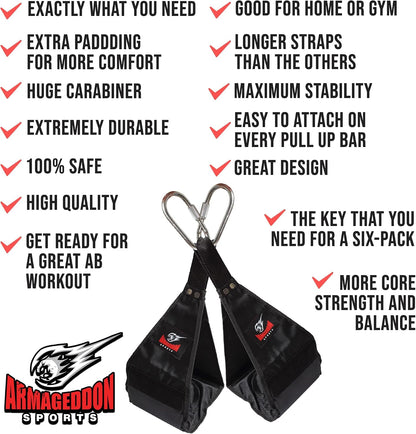 Premium Ab Slings Straps - Rip-Resistant Heavy Duty Pair for Pull up Bar Hanging Leg Raiser Fitness - Ab Exercise Equipment, Superb Arm Padding for Abdominal Training Workout Equipment