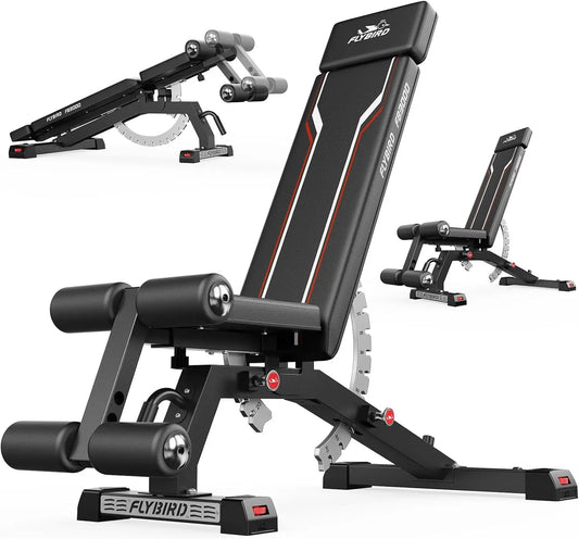 FED Fitness Flybird Series WB8 Weight Bench, Adjustable Weight Bench Can Be Folded for Storage/Vertical Storage, Space-Saving Workout Bench