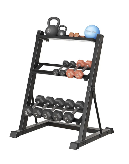 3 Tier Dumbbell Rack Stand Only, 700LB Capacity Adjustable Weight Rack for Home Gym, Heavy-Duty Weight Stand for Dumbbells & Kettlebells(Rack Only)