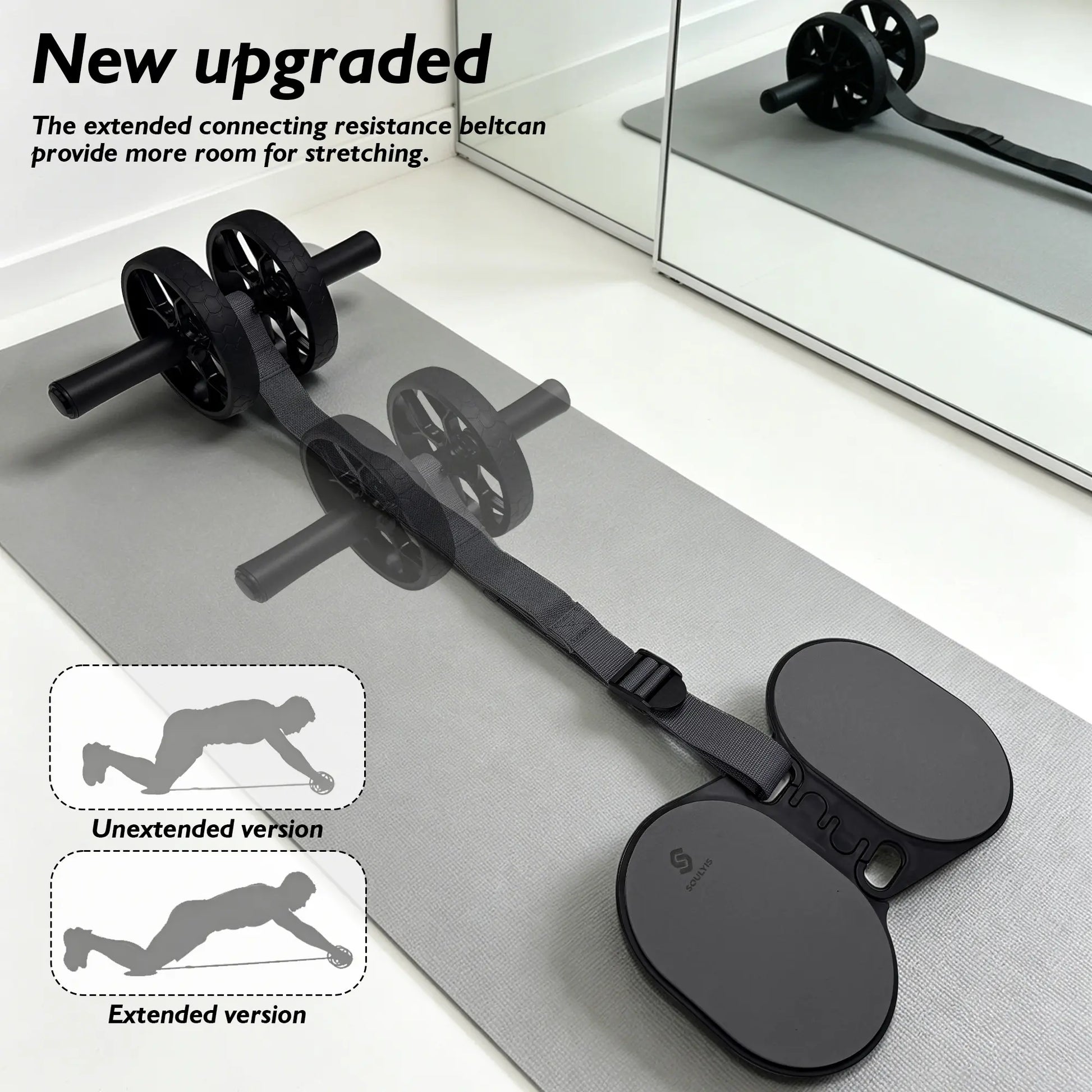 Soulyis Elastic Rope Ab Wheel, Double Wheels with Resistance Band, Quiet and Non-Slip, Ab Roller,Home Full-Body Training Equipment, Adjustable Intensity,Ab Roller with Elbow Support, Ergonomic Handles.