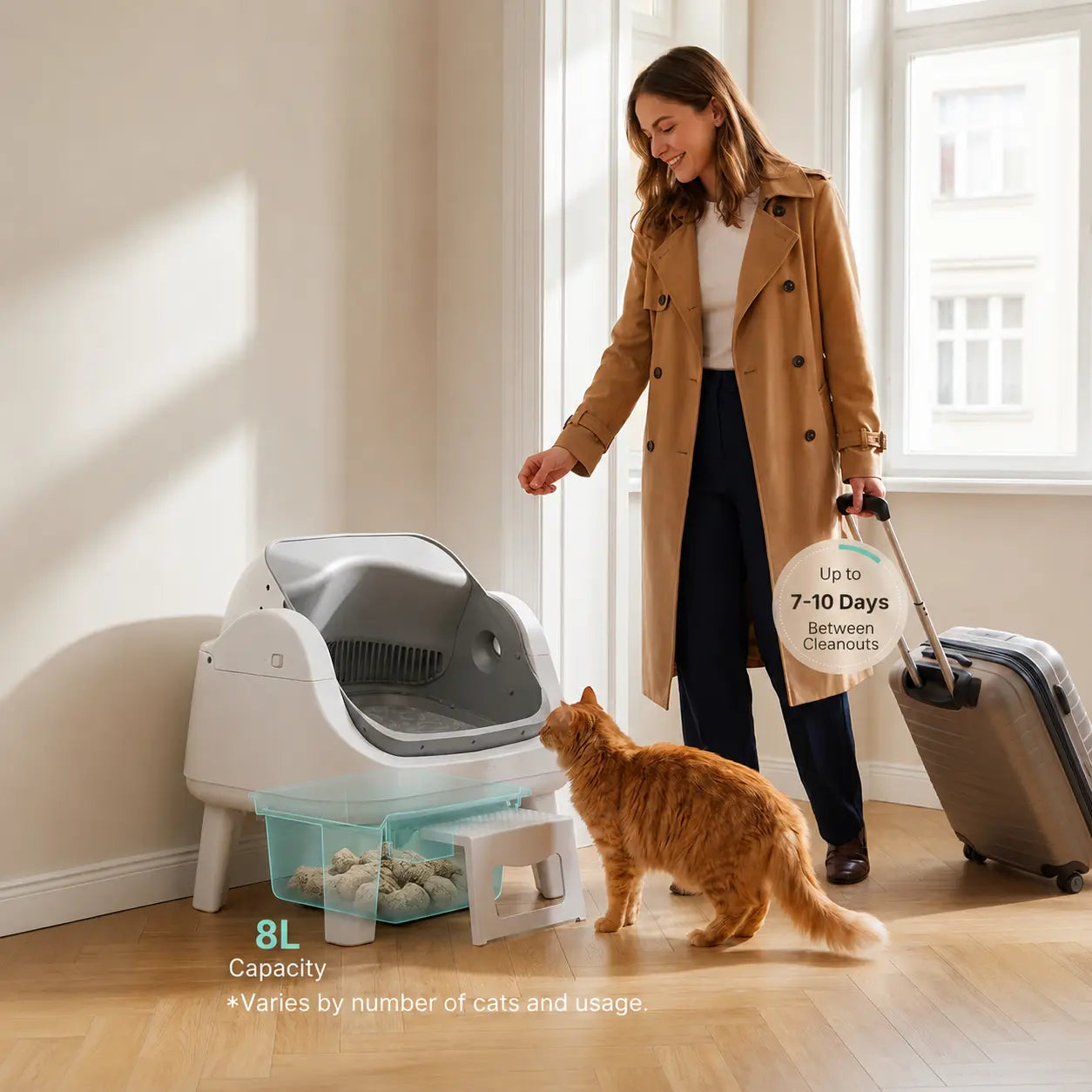 Petpivot Autoscooper 12 Lite Open Top Self Cleaning Cat Litter Box, Automatic Litter Box with 7 Pairs of Safety Sensors, Anti-Pinch Protection, Easy Access Step for Senior Cats