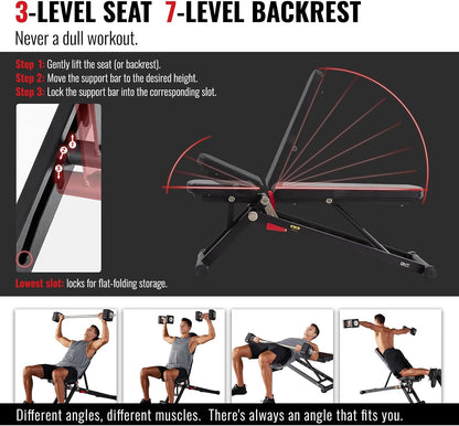 DHT Weight Bench, Adjustable Weight Benches for Home Gym, Workout Bench with Fast Folding, Incline Decline Bench Press for Full Body, Black