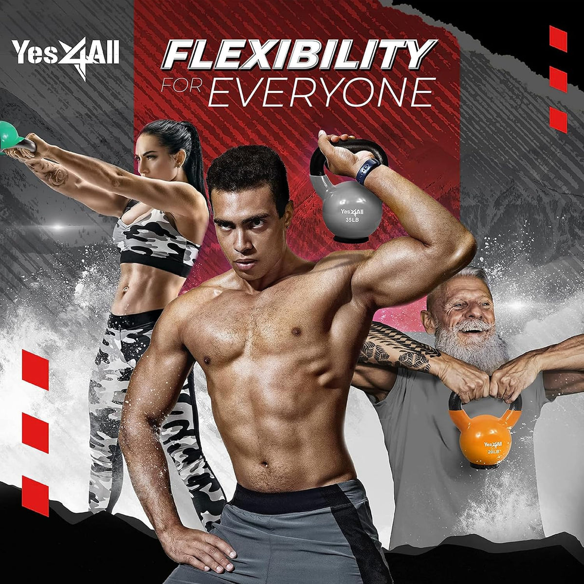 Yes4All Kettlebells Rubber Base, Kettlebell Set for Women, Strength Training Kettlebells Weights (10-65 Lbs)